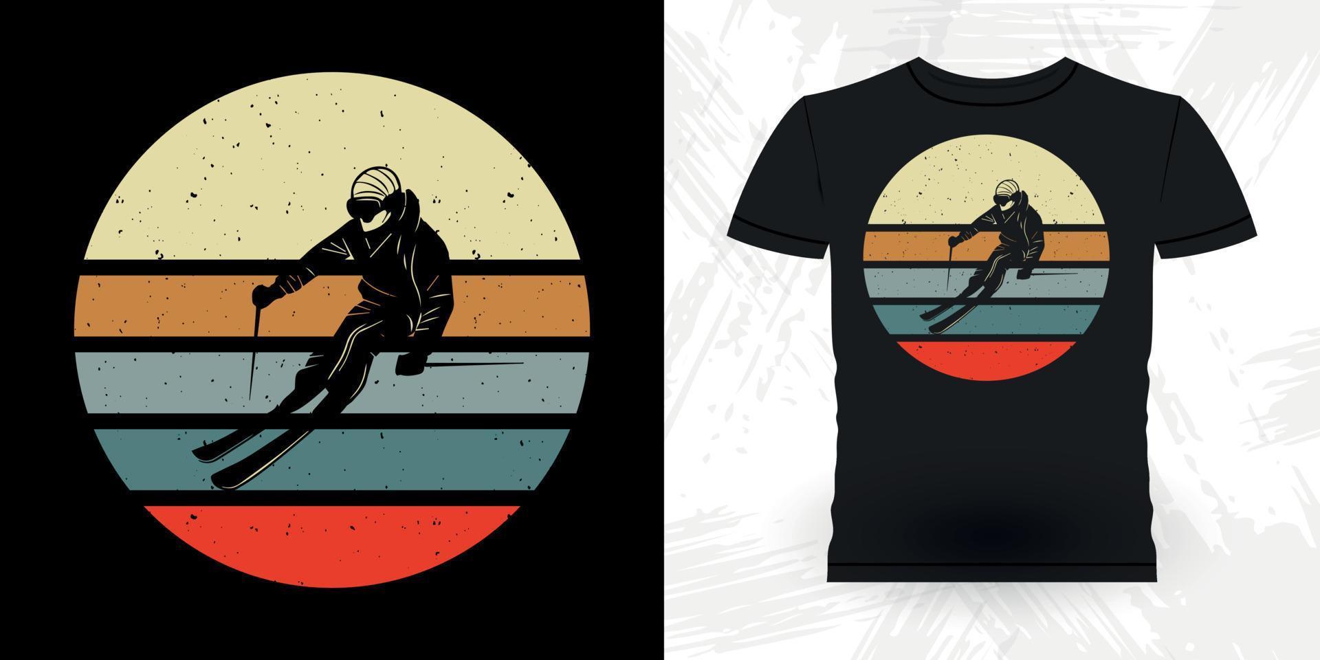 åka skidor älskare rolig skidåkning sporter retro årgång åka skidor t-shirt design vektor