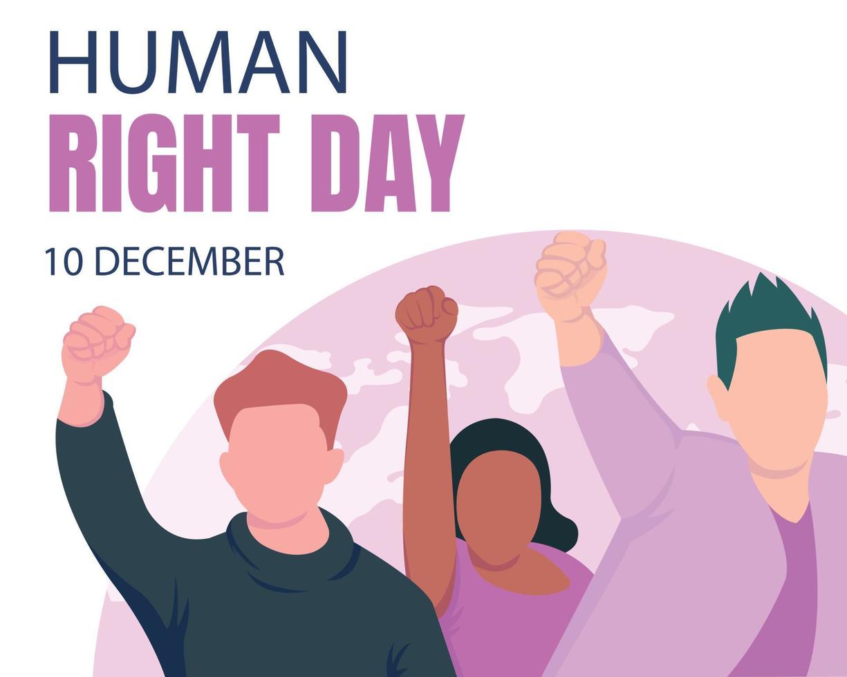 Illustrationsvektorgrafik von Menschen, die ihre Hände heben und den Hintergrund der Welt zeigen, perfekt für internationalen Tag, Tag der Menschenrechte, Feiern, Grußkarten usw. vektor