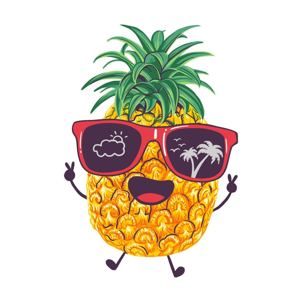 niedliche ananas mit sonnenbrille cartoon vektorillustration. Sommerfrucht-Clipart-Konzept vektor