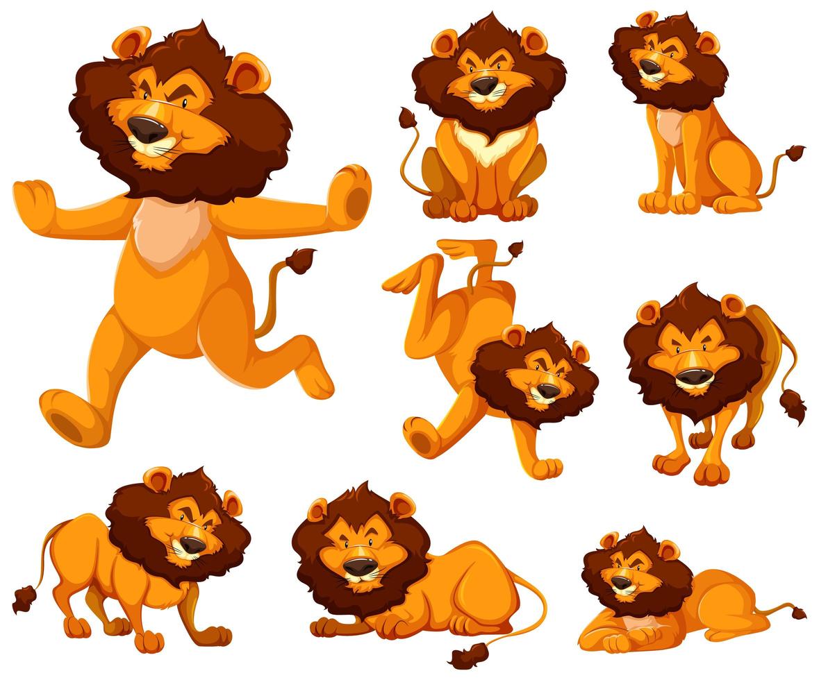 uppsättning lejon seriefigur vektor