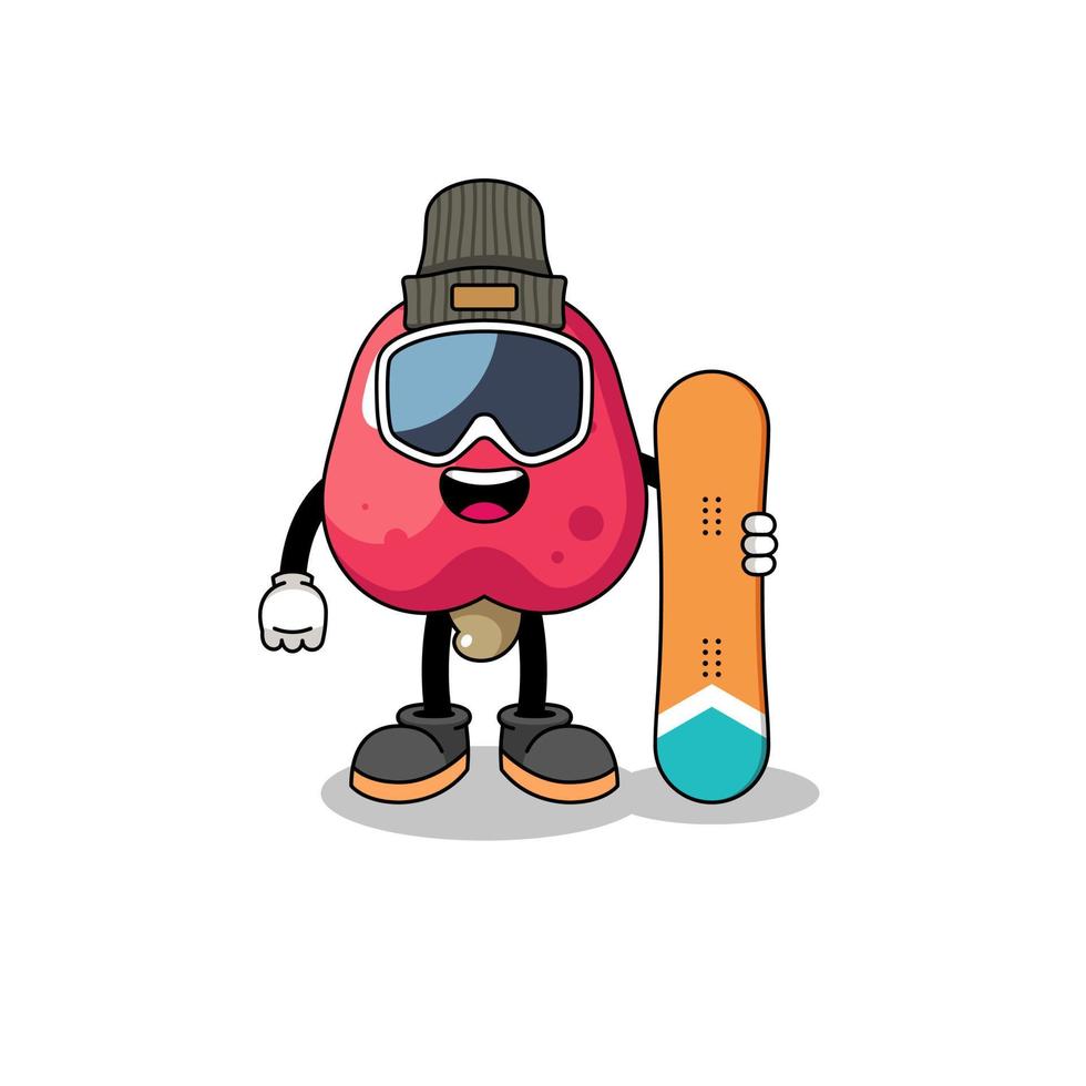 Maskottchen-Karikatur des Cashew-Snowboardspielers vektor