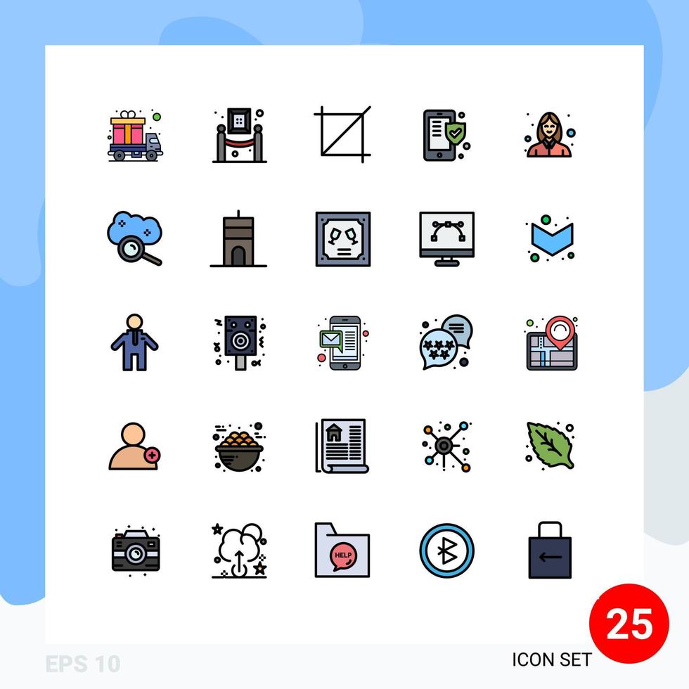Gruppe von 25 modernen gefüllten flachen Farben für Frau Avatar Malerei Schild Versicherung editierbare Vektordesign-Elemente vektor