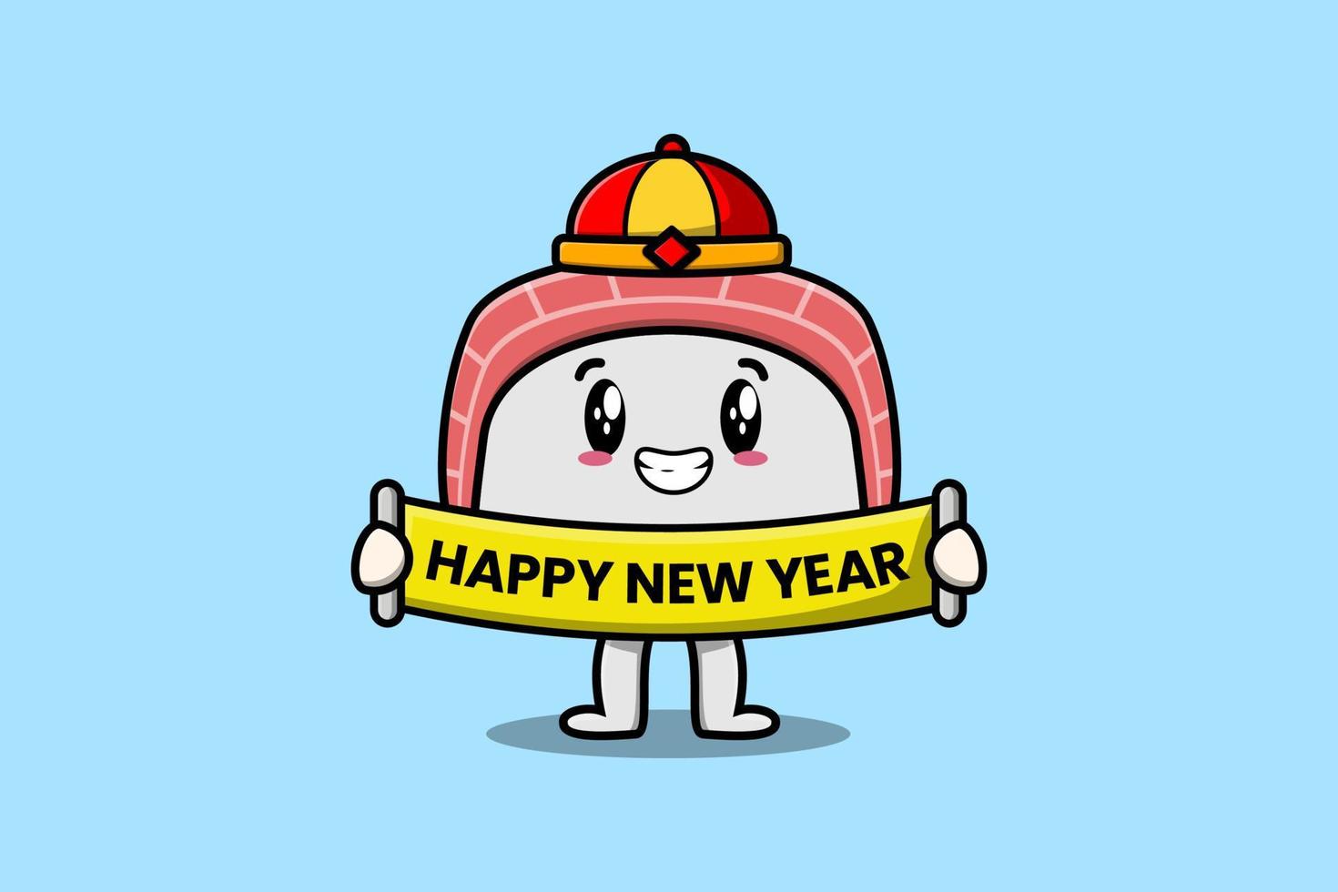 tecknad serie sushi kinesisk innehav Lycklig ny år styrelse vektor