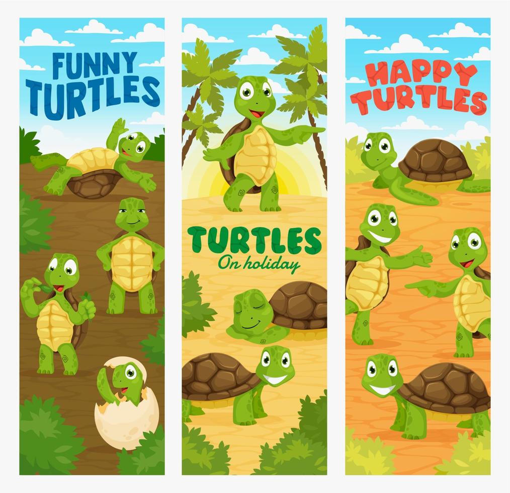 tecknad serie sköldpaddor. söt sköldpadda djur- tecken vektor