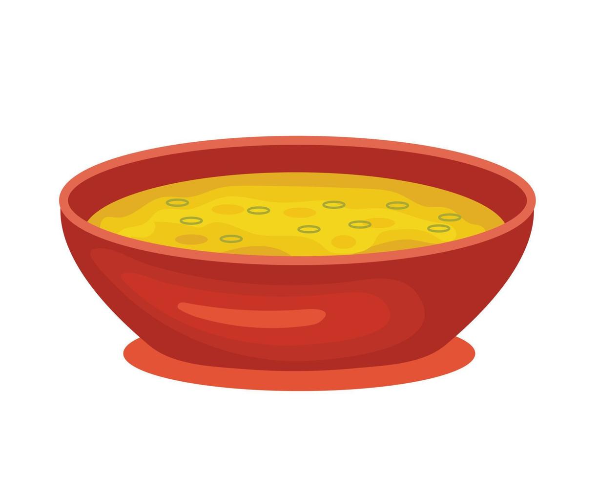 dal, daal eller dhal. indisk torkades baljväxter soppa - linser, bönor, ärtor. ljus gul asiatisk kök maträtt, grädde soppa. vektor illustration isolerat på vit bakgrund.
