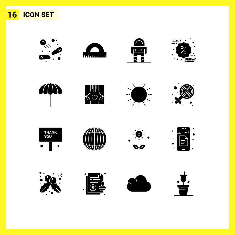 uppsättning av 16 modern ui ikoner symboler tecken för paraply befordran astronaut märka svart fredag redigerbar vektor design element