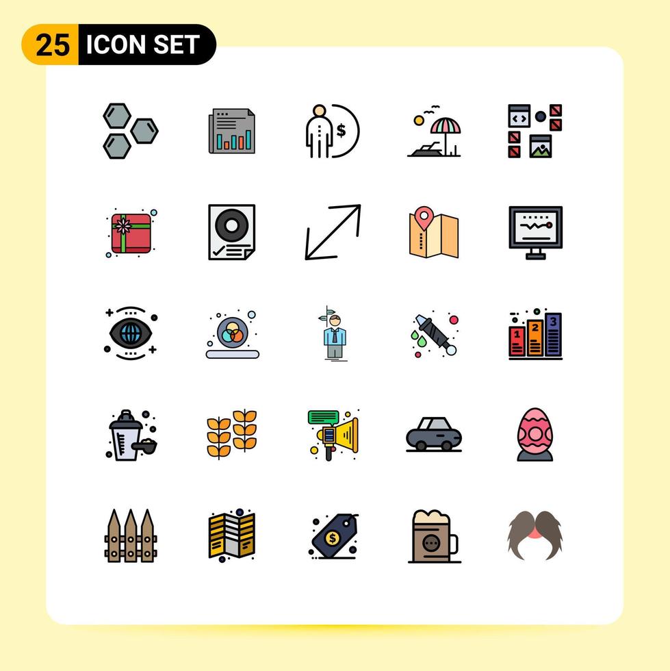 stock vektor ikon packa av 25 linje tecken och symboler för strand förvaltning marknadsföra inkomst företag redigerbar vektor design element