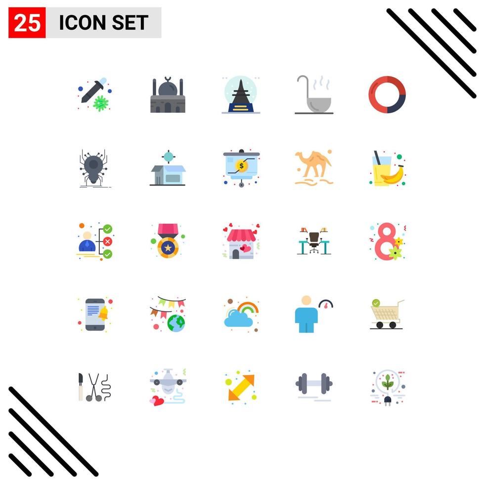 Flache Farbpackung mit 25 universellen Symbolen für Diagrammlöffel, Ort, Schöpfkelle, Urlaub, editierbare Vektordesign-Elemente vektor