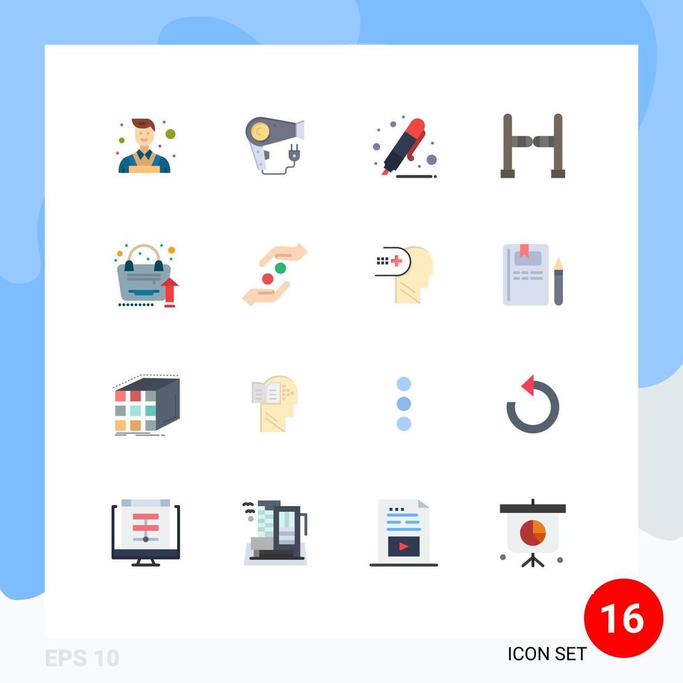 grupp av 16 platt färger tecken och symboler för väska växa upp teckning gunga ingång redigerbar packa av kreativ vektor design element