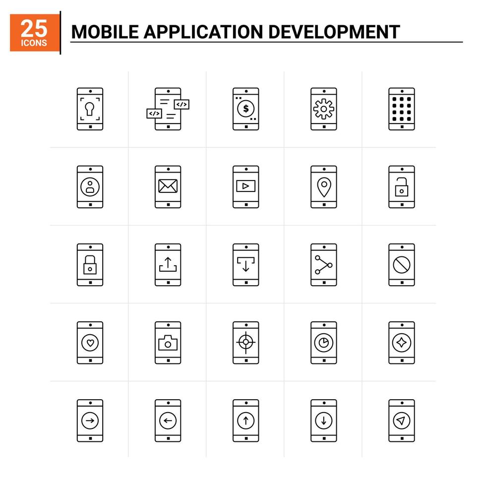 25 Symbolsatz für die Entwicklung mobiler Anwendungen, Vektorhintergrund vektor