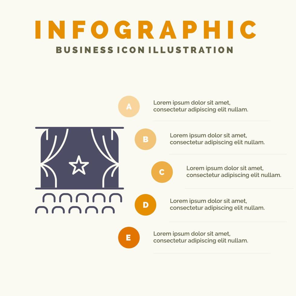 Kinodebüt Filmperformance Premiere Solid Icon Infografiken 5 Schritte Präsentationshintergrund vektor