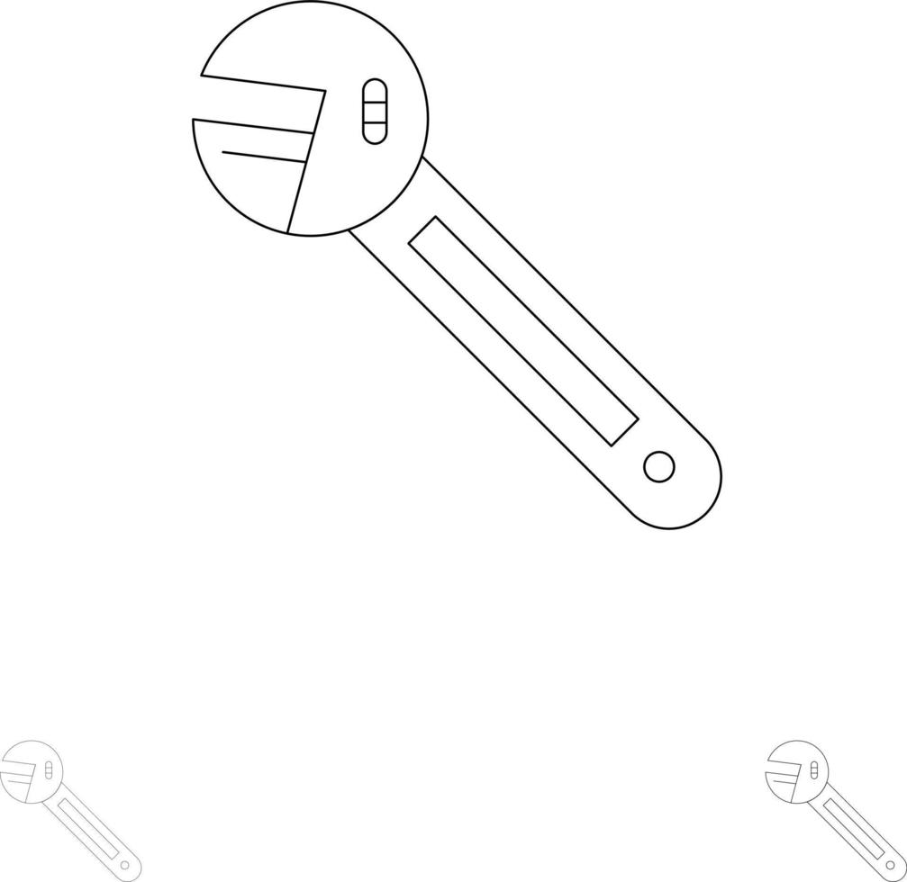 Schraubenschlüssel-Optionswerkzeug Schraubenschlüssel-Werkzeugsatz mit fetten und dünnen schwarzen Linien vektor