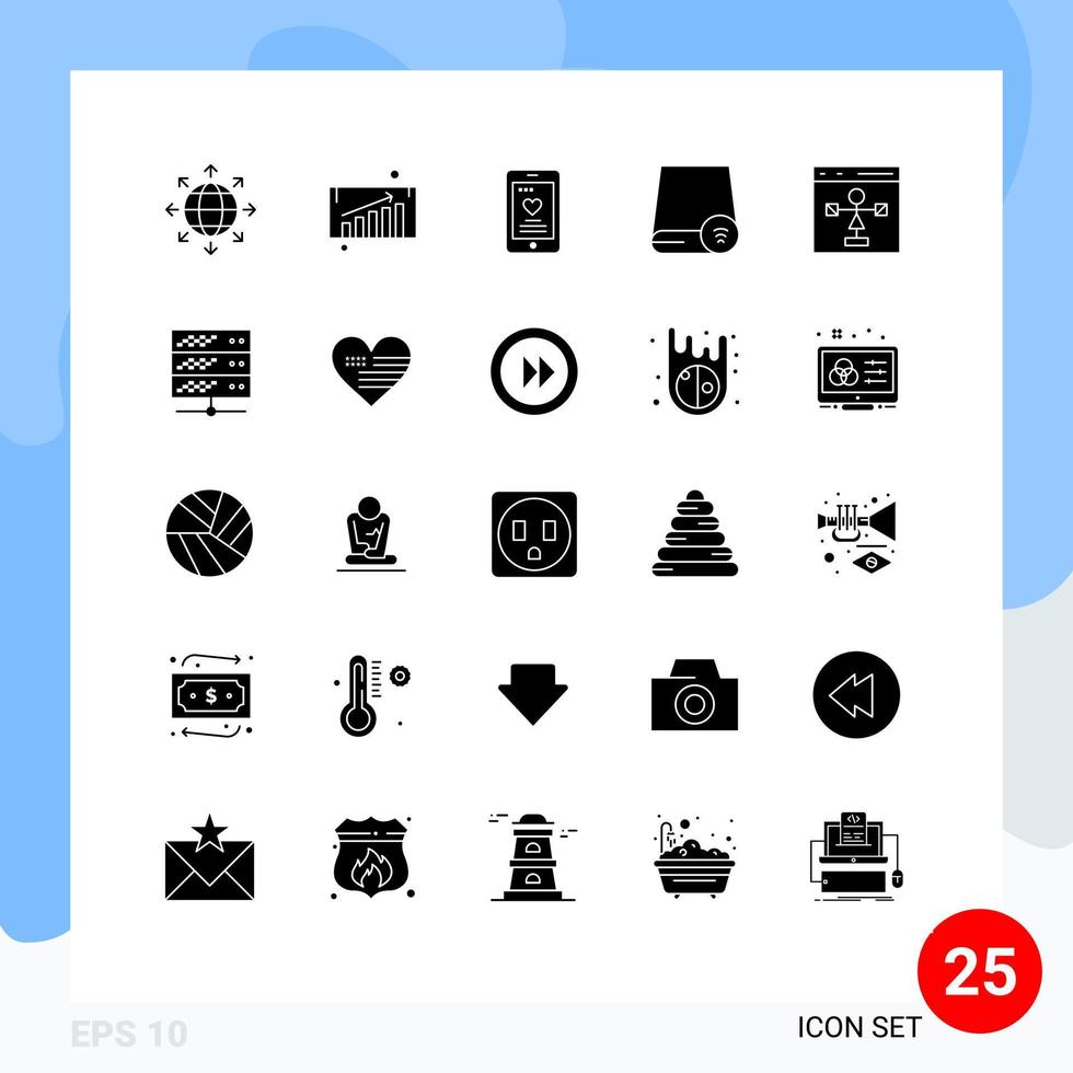 uppsättning av 25 vektor fast glyfer på rutnät för utveckla hårdvara kärlek grej enheter redigerbar vektor design element