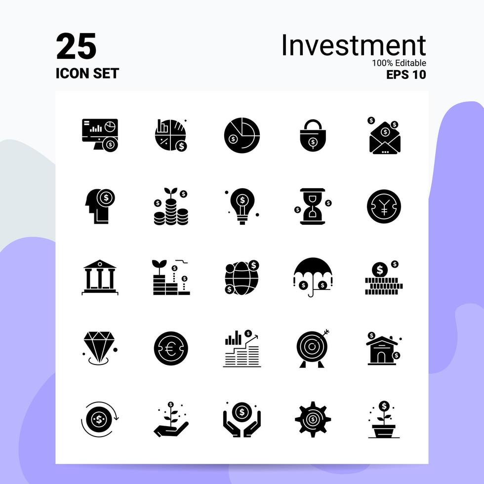 25 Investment-Icon-Set 100 bearbeitbare eps 10-Dateien Business-Logo-Konzept-Ideen solides Glyphen-Icon-Design vektor