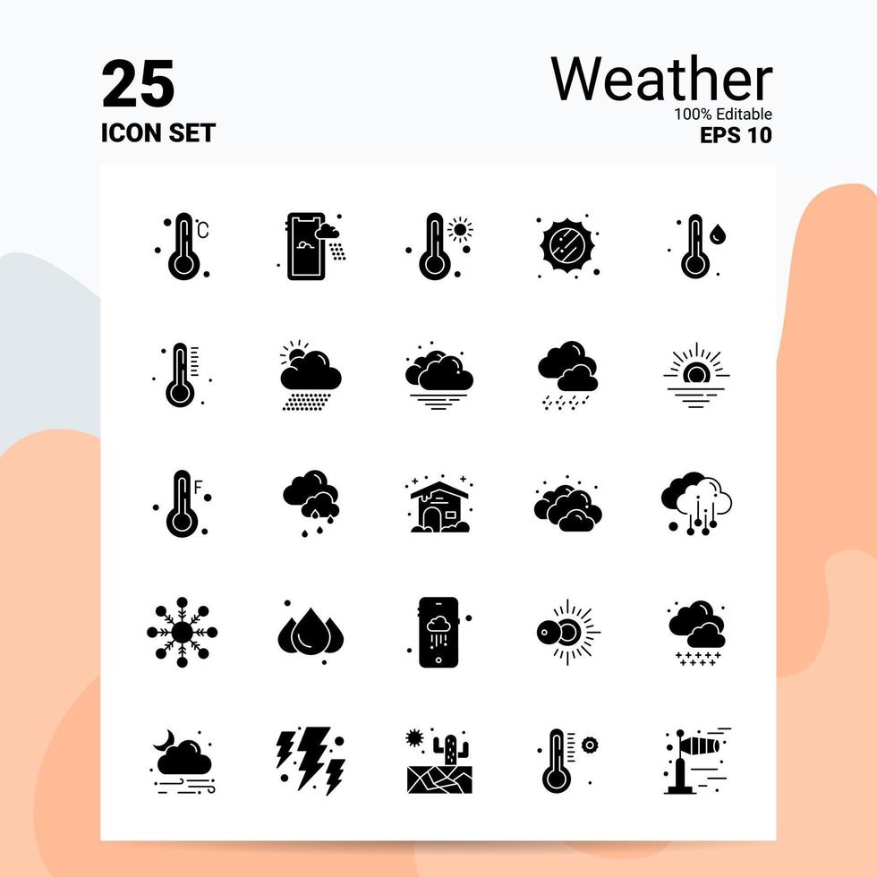 25 Wetter-Icon-Set 100 bearbeitbare Eps 10 Dateien Business-Logo-Konzept-Ideen solides Glyph-Icon-Design vektor