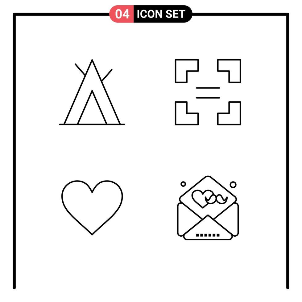 uppsättning av 4 modern ui ikoner symboler tecken för läger Twitter full skärm hjärta fäder redigerbar vektor design element