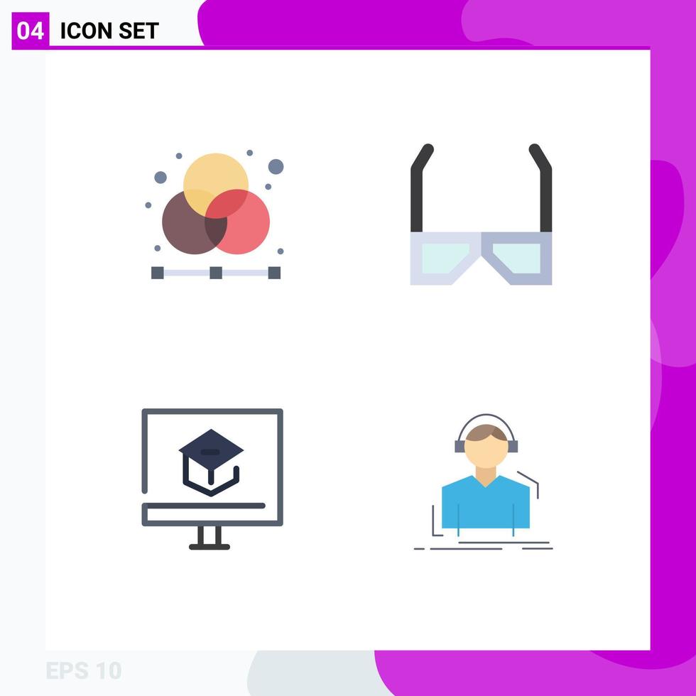 grupp av 4 platt ikoner tecken och symboler för kreativ Kolla på grafisk glasögon kunskap redigerbar vektor design element
