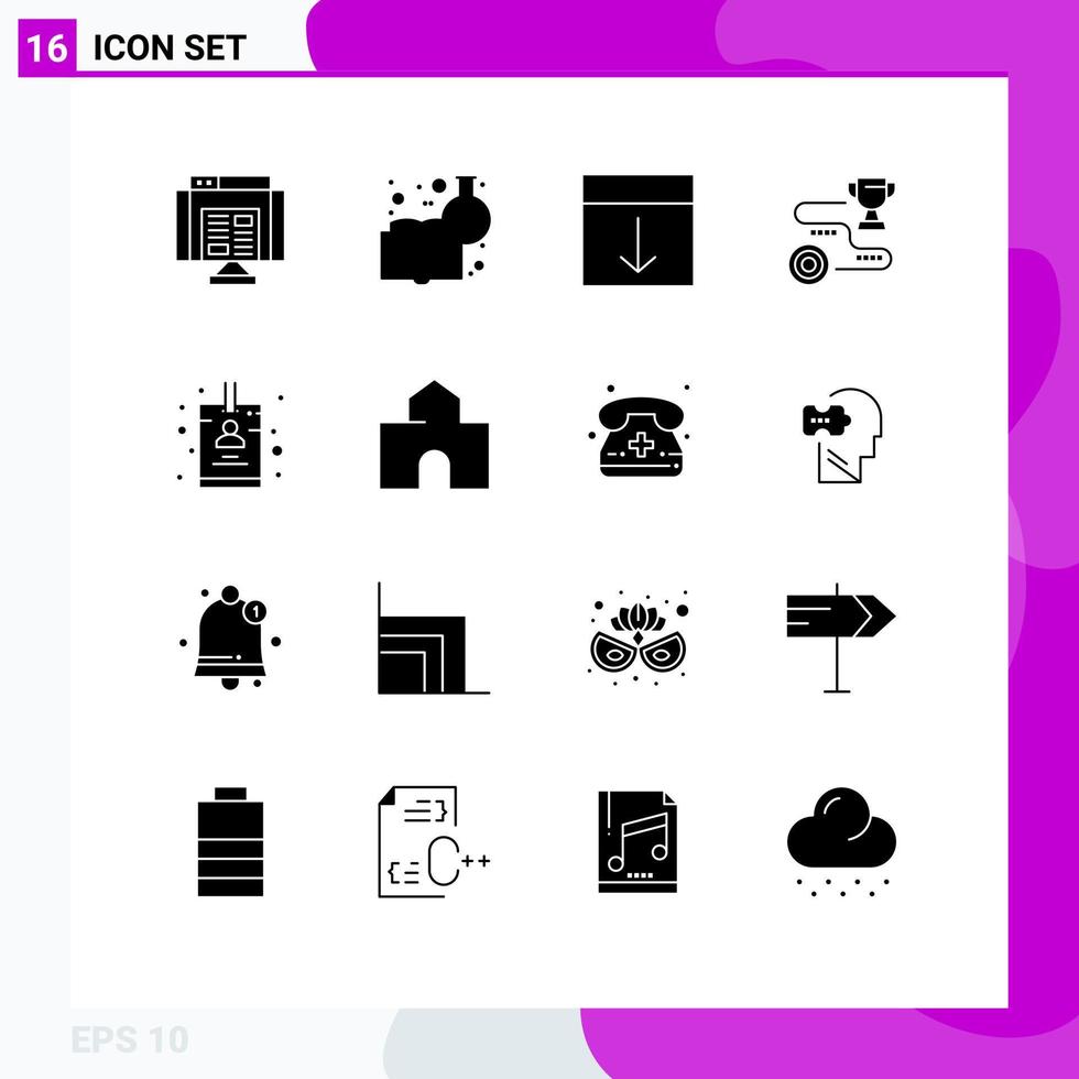uppsättning av 16 kommersiell fast glyfer packa för vinna Framgång ordna mål sida redigerbar vektor design element