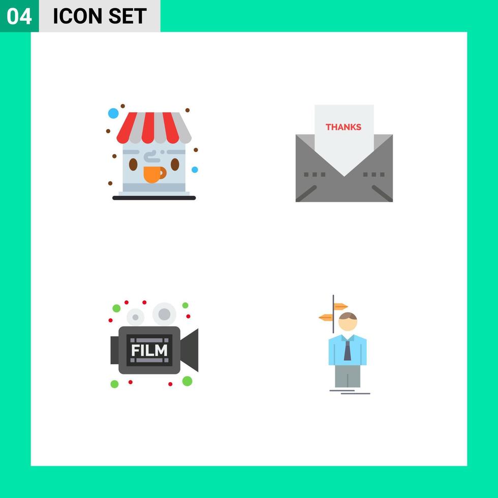 universell ikon symboler grupp av 4 modern platt ikoner av Kafé filma kuvert tack retro redigerbar vektor design element