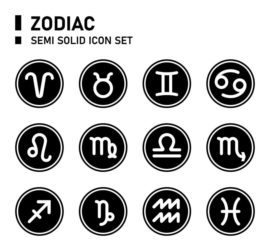 astrologi semi solid ikonuppsättning. zodiac ikonuppsättning. vektor