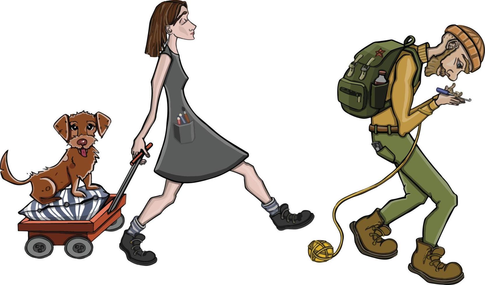 tecknad serie familj camping. människor bära camping Utrustning. vektor illustration