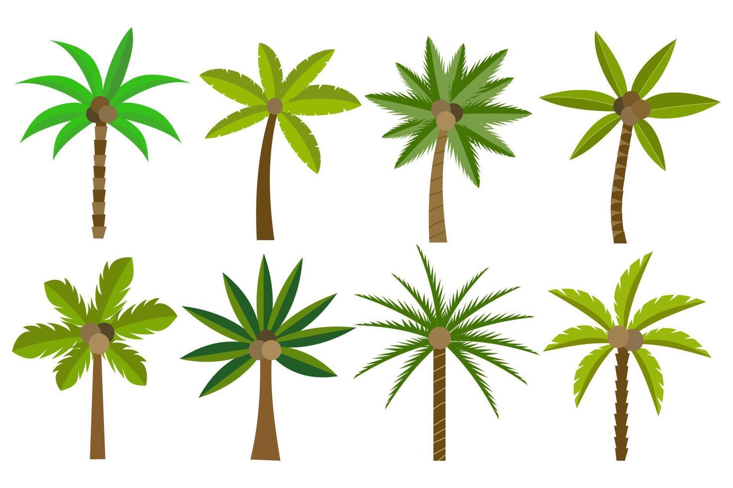 Sammlung von Symbolen für grüne Naturkokosnussbäume. kann verwendet werden, um jedes Thema der Natur oder eines gesunden Lebensstils zu veranschaulichen. vektor