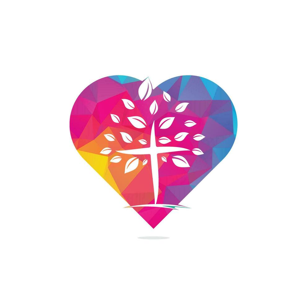 abstrakt hjärta och träd religiös korsa symbol ikon vektor design. kyrka och kristen organisation logotyp.