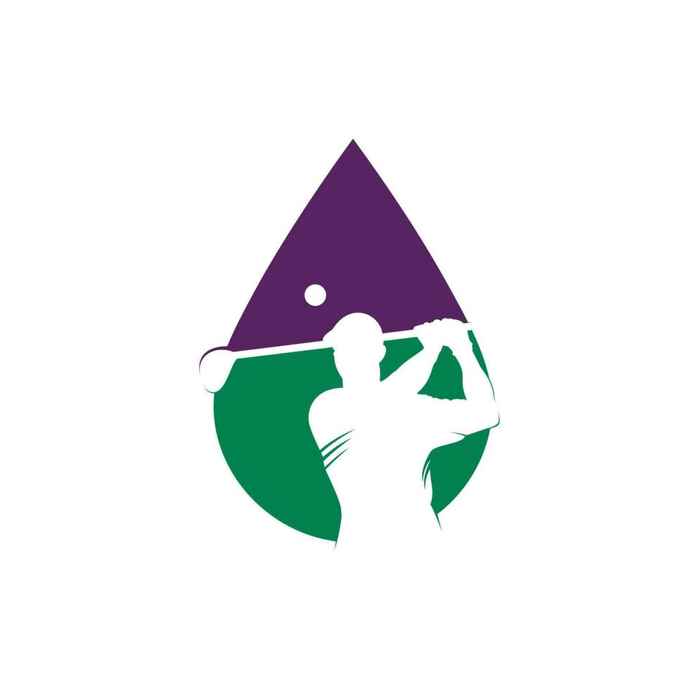 Golf Club Tropfenform Konzept Vektor-Logo-Design. Golfspieler schlägt Ball-Inspirations-Logo-Design. vektor