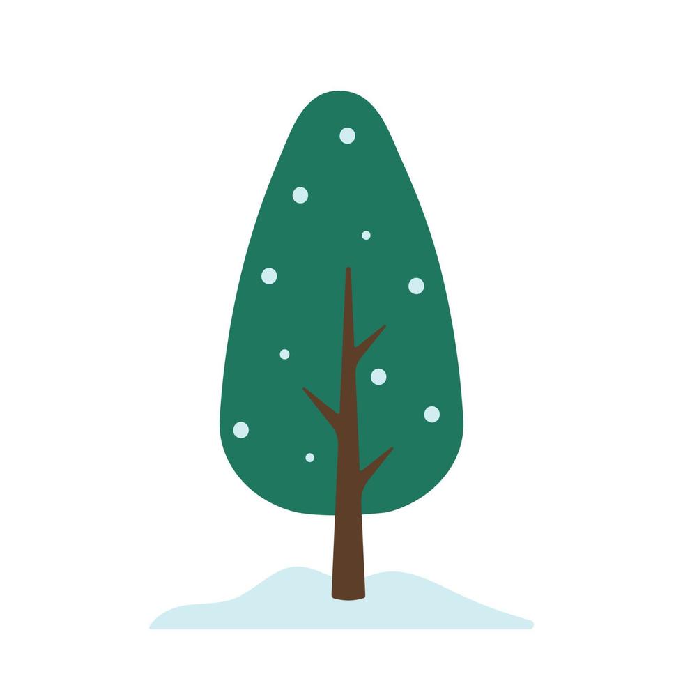 einfacher winterbaum mit schnee in der netten karikaturvektorillustration vektor