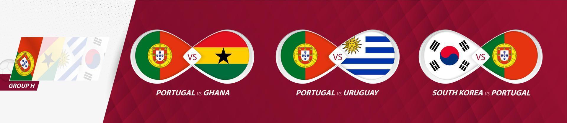 portugiesische nationalmannschaftsspiele in gruppe h, fußballwettbewerb 2022, alle spiele symbol in der gruppenphase. vektor