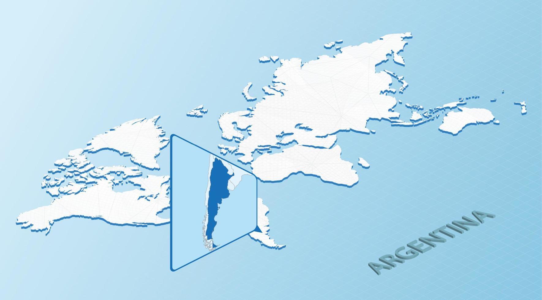 värld Karta i isometrisk stil med detaljerad Karta av argentina. ljus blå argentina Karta med abstrakt värld Karta. vektor