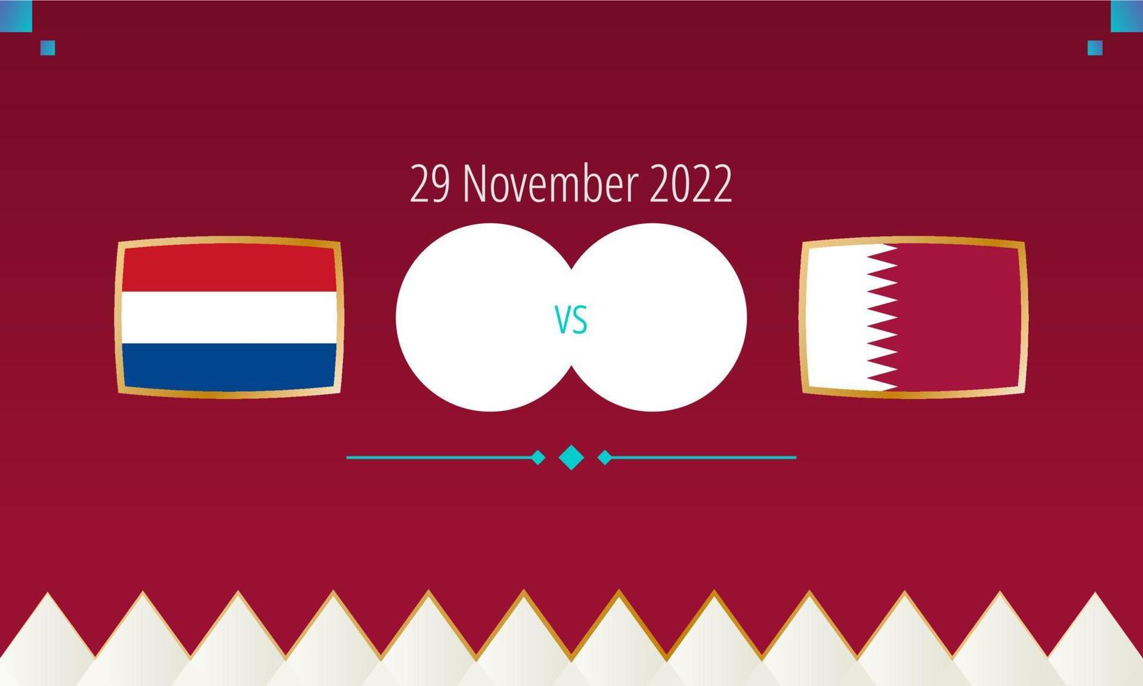 nederländerna mot qatar fotboll match, internationell fotboll konkurrens 2022. vektor