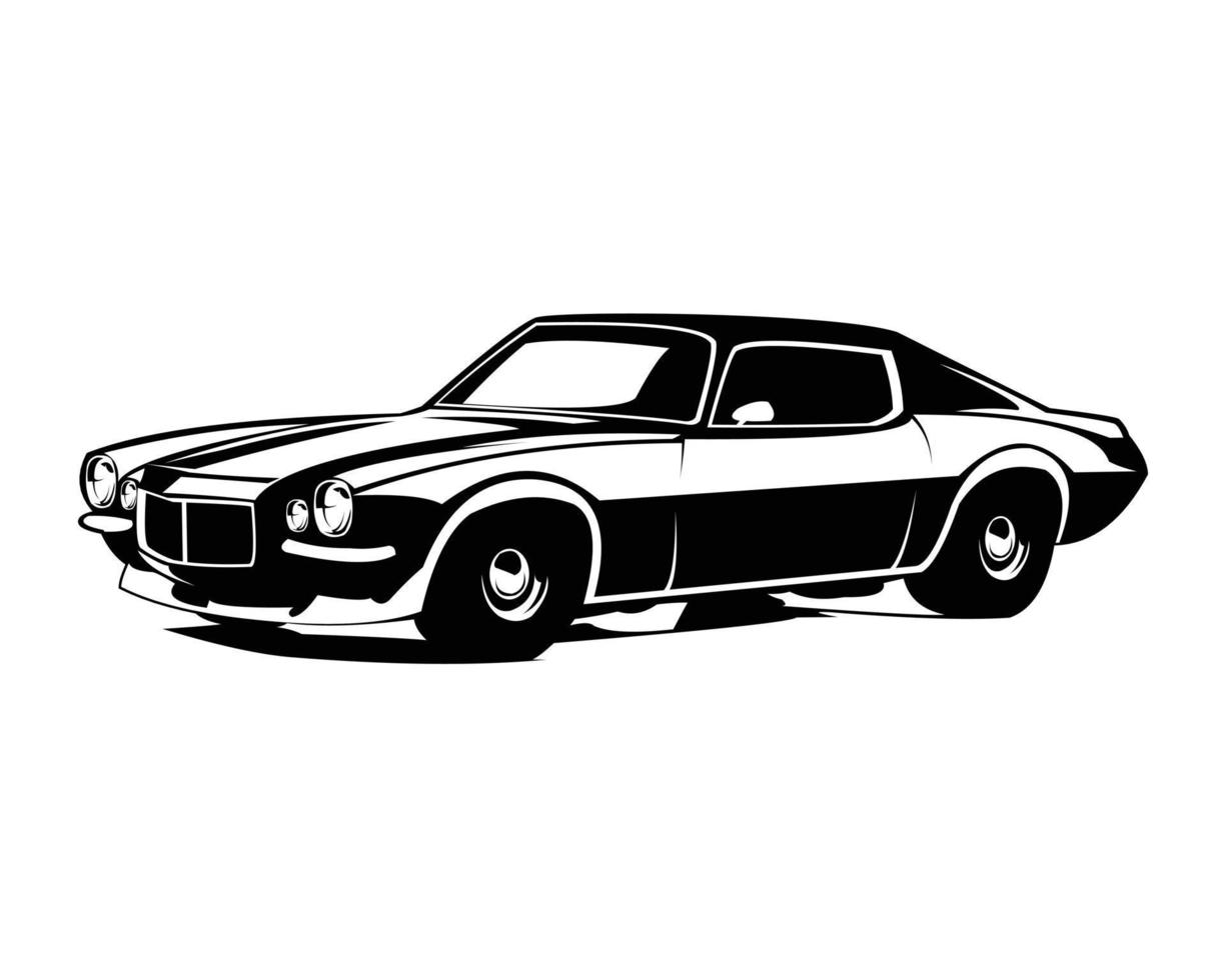 chevy camaro 1970-talet silhuett isolerat på vit bakgrund se från sida. bäst för logotyper, märken, emblem, ikoner, tillgängliga i eps 10. vektor