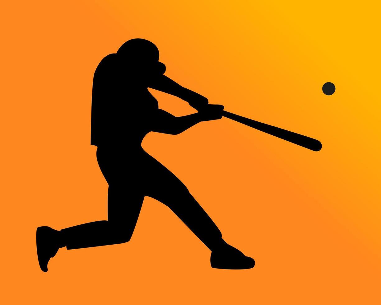 Baseballspieler schlägt den Ball auf einem orangefarbenen Hintergrund vektor