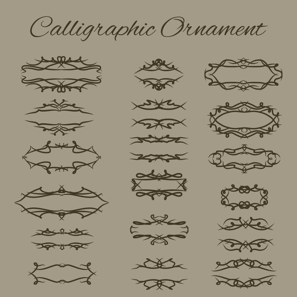 Set aus abstraktem Kalligrafie-Banner, dekorativem Vintage-Rahmen, Tribal-Design-Ornament vektor