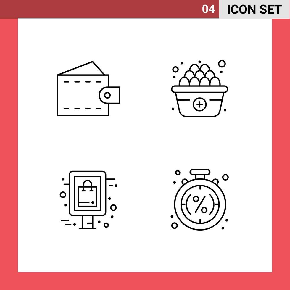 4-Linien-Konzept für Websites, Handys und Apps, Zubehör, Angebot, Geldbörse, Rabatt, editierbare Vektordesign-Elemente hinzufügen vektor