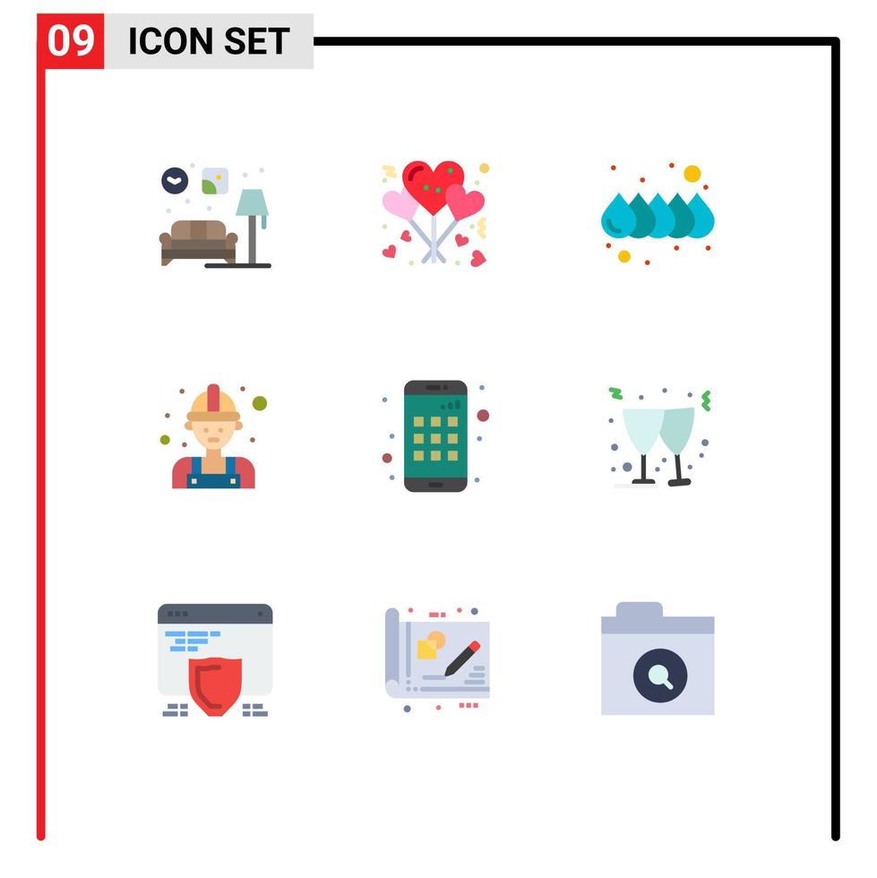 uppsättning av 9 modern ui ikoner symboler tecken för smartphone app Färg arbetstagare arbetskraft redigerbar vektor design element