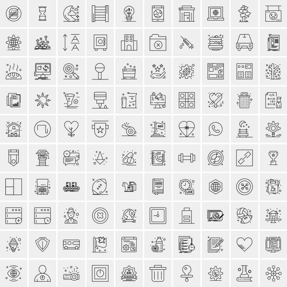 Packung mit 100 universellen Liniensymbolen für Handy und Web vektor