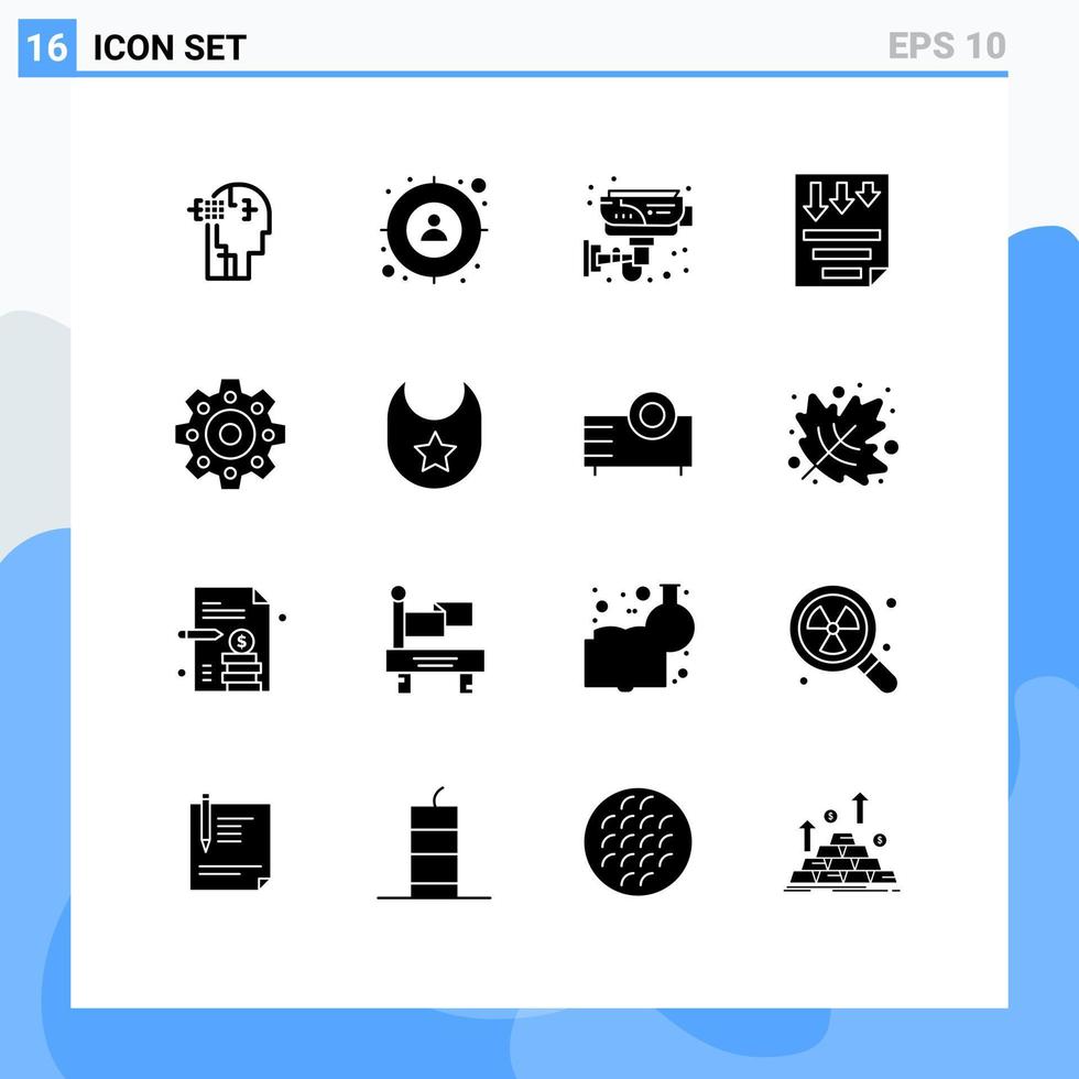 Packung mit 16 modernen soliden Glyphen Zeichen und Symbolen für Web-Printmedien wie Berichtsseite cctv Low-Tech-bearbeitbare Vektordesign-Elemente vektor
