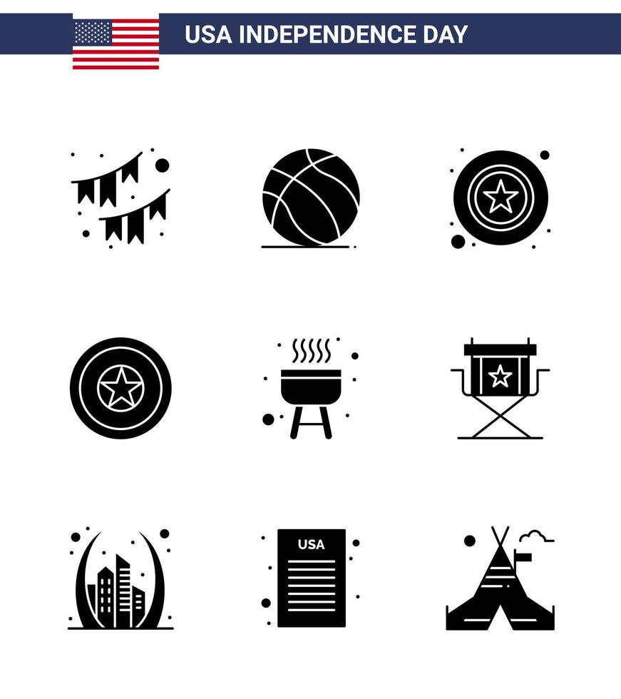 Stock Vector Icon Pack von American Day 9 Zeilenzeichen und Symbolen für Barbecue Independence Day Usa Independece Zeichen editierbare Usa Day Vektor Design Elemente