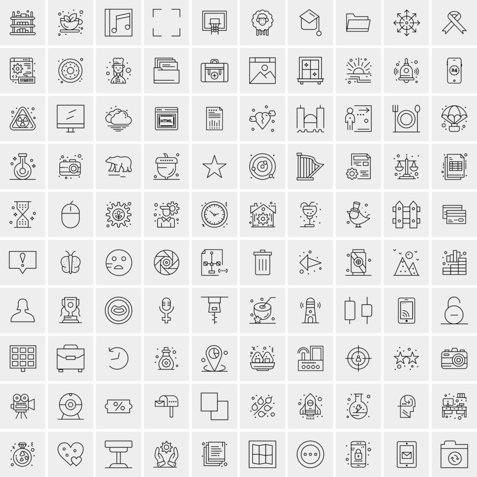 packa av 100 universell linje ikoner för mobil och webb vektor