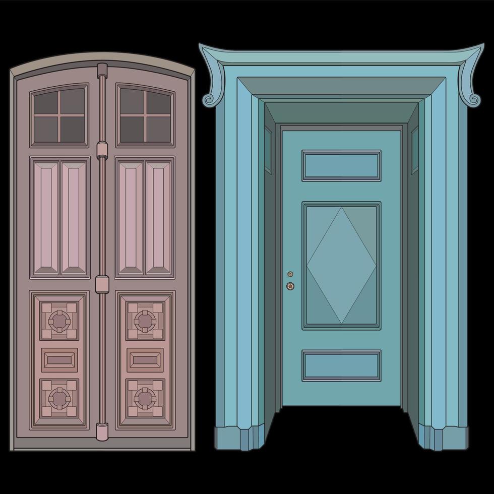 Satz von alten Tür-Vektorgrafiken. alte Tür isoliert auf Bacl-Hintergrund. alte Tür im Stilvektor. für Malbuch vektor