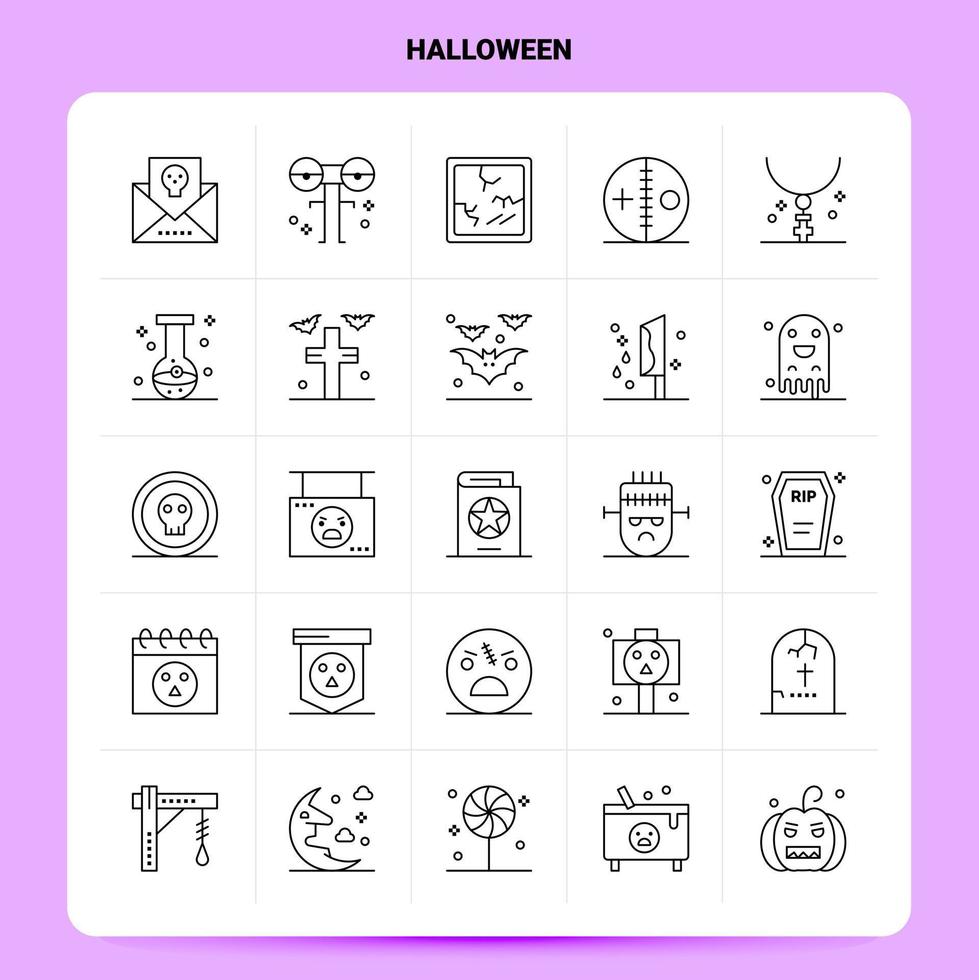 översikt 25 halloween ikon uppsättning vektor linje stil design svart ikoner uppsättning linjär piktogram packa webb och mobil företag idéer design vektor illustration