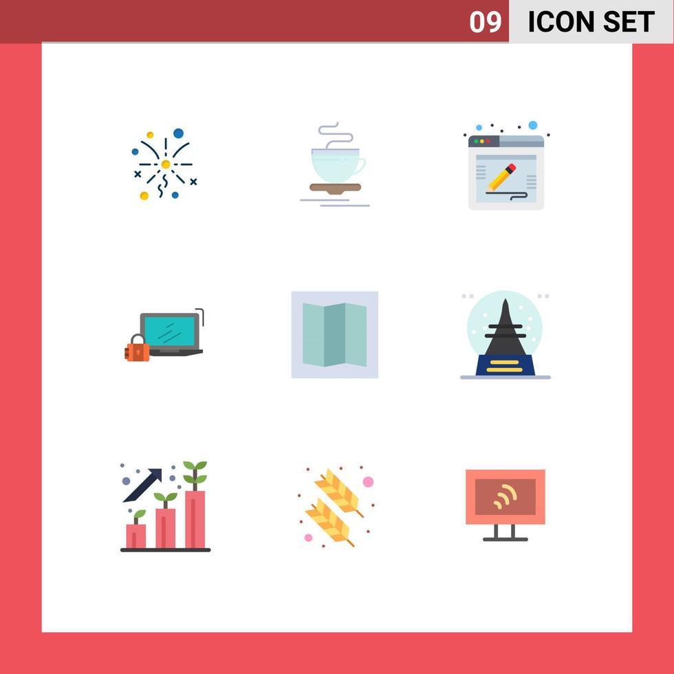 Stock Vector Icon Pack mit 9 Zeilen Zeichen und Symbolen für Karte Login Kommentar Schloss Vorhängeschloss editierbare Vektordesign-Elemente