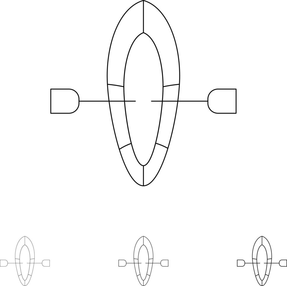 Boot Sommerstrand Fett und dünne schwarze Linie Symbolsatz vektor