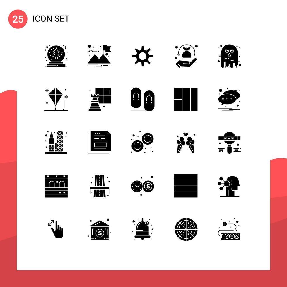 Gruppe von 25 soliden Glyphenzeichen und Symbolen für Halloween-Gesichtseinstellung Avatar-Pflanze editierbare Vektordesign-Elemente vektor