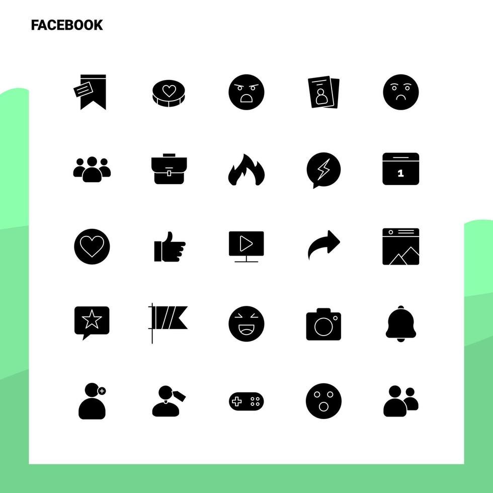 25 Facebook-Icon-Set solide Glyphen-Icon-Vektor-Illustrationsvorlage für Web- und mobile Ideen für Unternehmen vektor