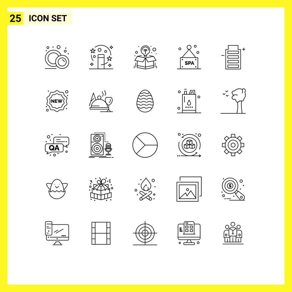 Stock Vector Icon Pack mit 25 Linienzeichen und Symbolen für Ökologie-Spa-Schild-Box-Spa-Angebot editierbare Vektordesign-Elemente