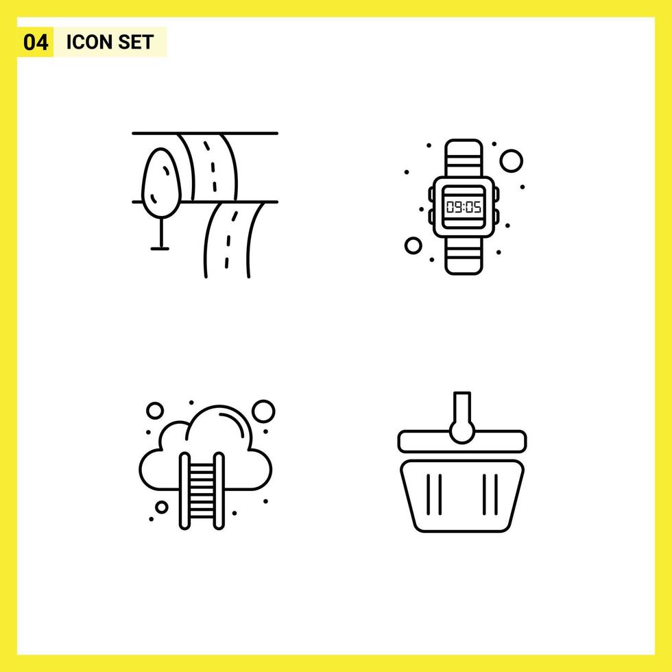 Packung mit 4 modernen Filledline-Flachfarbenzeichen und Symbolen für Web-Printmedien wie Straßendatenwolke Digitaler Handuhrenkorb editierbare Vektordesign-Elemente vektor
