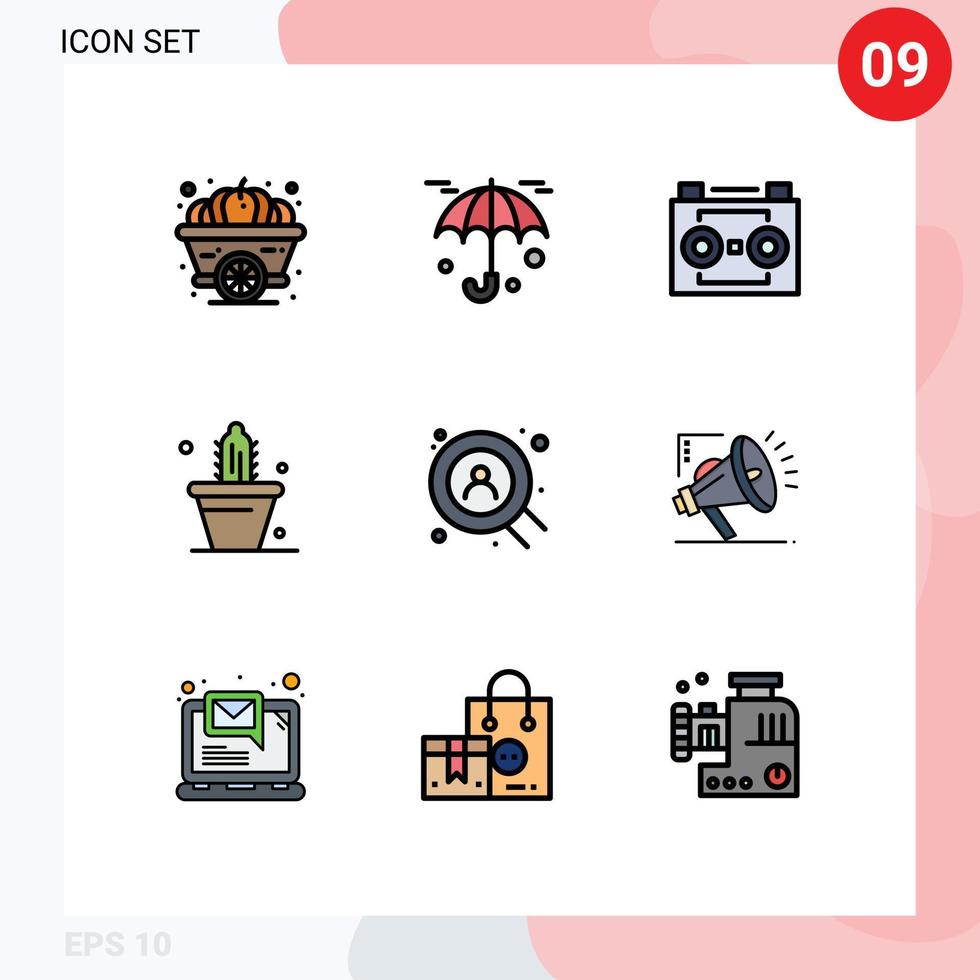 satz von 9 modernen ui-symbolen symbole zeichen für suche frühling audioband topfkaktus editierbare vektordesignelemente vektor